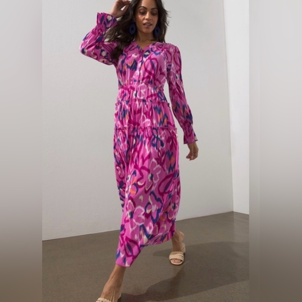 💖 NWOT Chico's Tiered Maxi Dress | Pink & Purple Floral Print | Size 00 XS-S - Picture 2 of 6